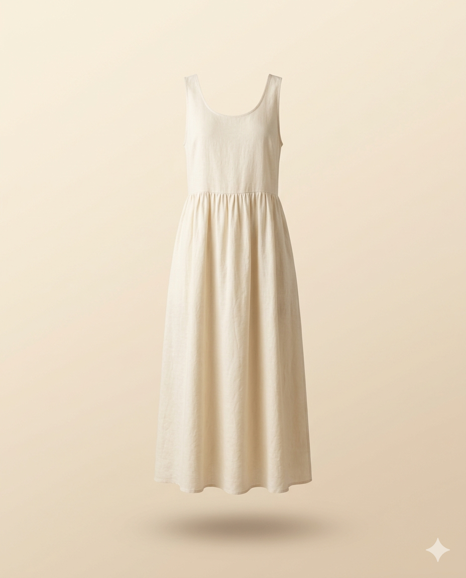 Vestido midi linho — vista frontal